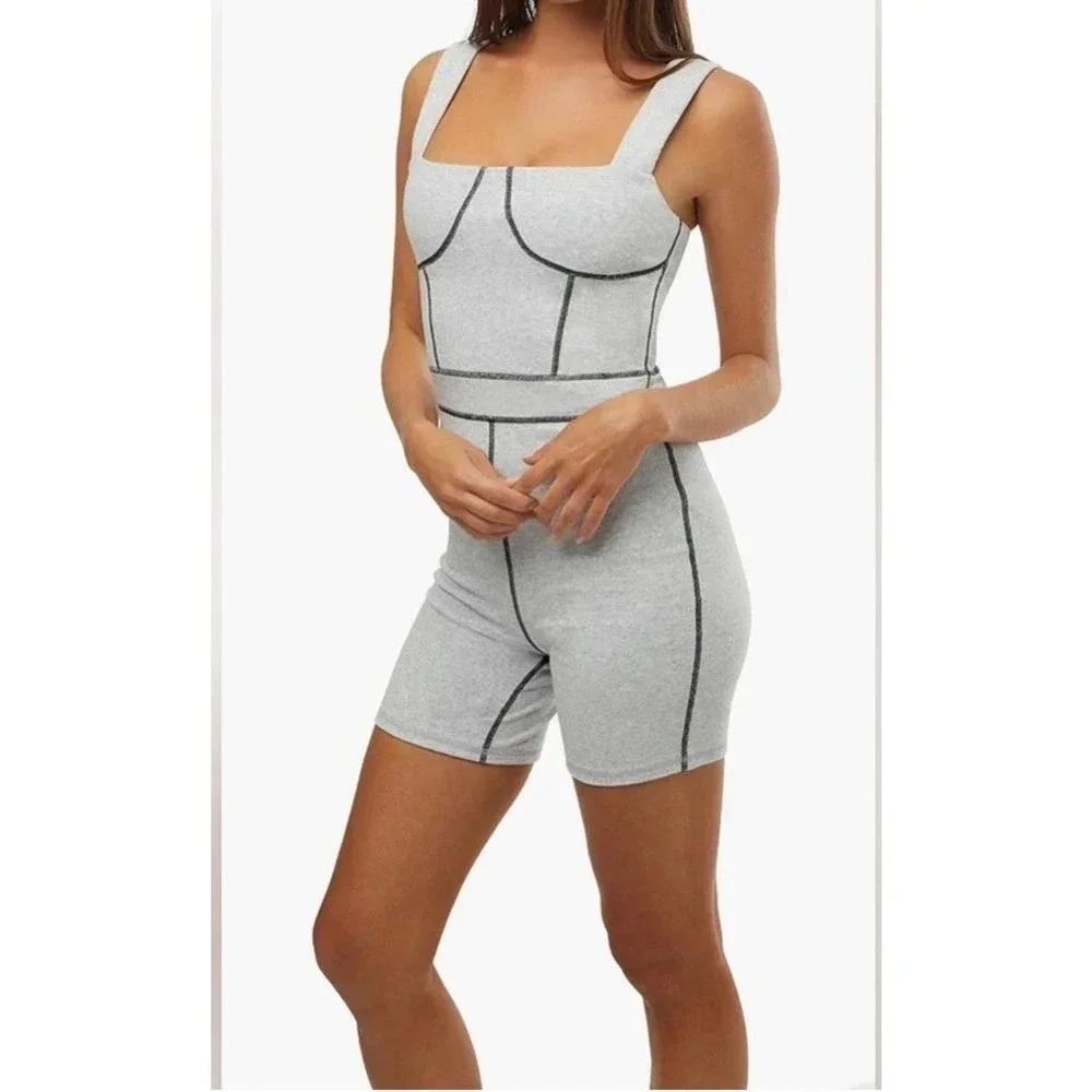 NEW WeWoreWhat Women's Size Large Gray Corset Bodysuit v6x